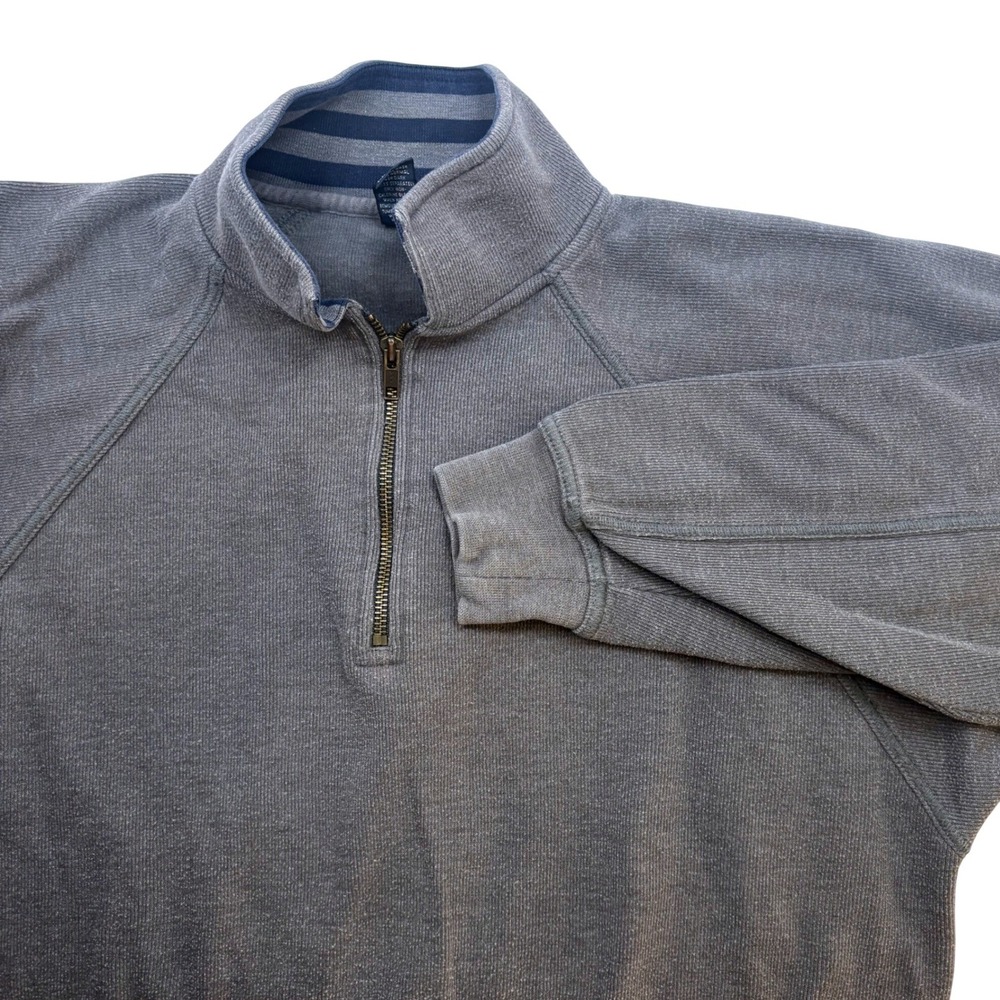 Lands End‎ Mens Gray Ribbed 100% Cotton Quarter Zip Pullover Sweater Medium Reg